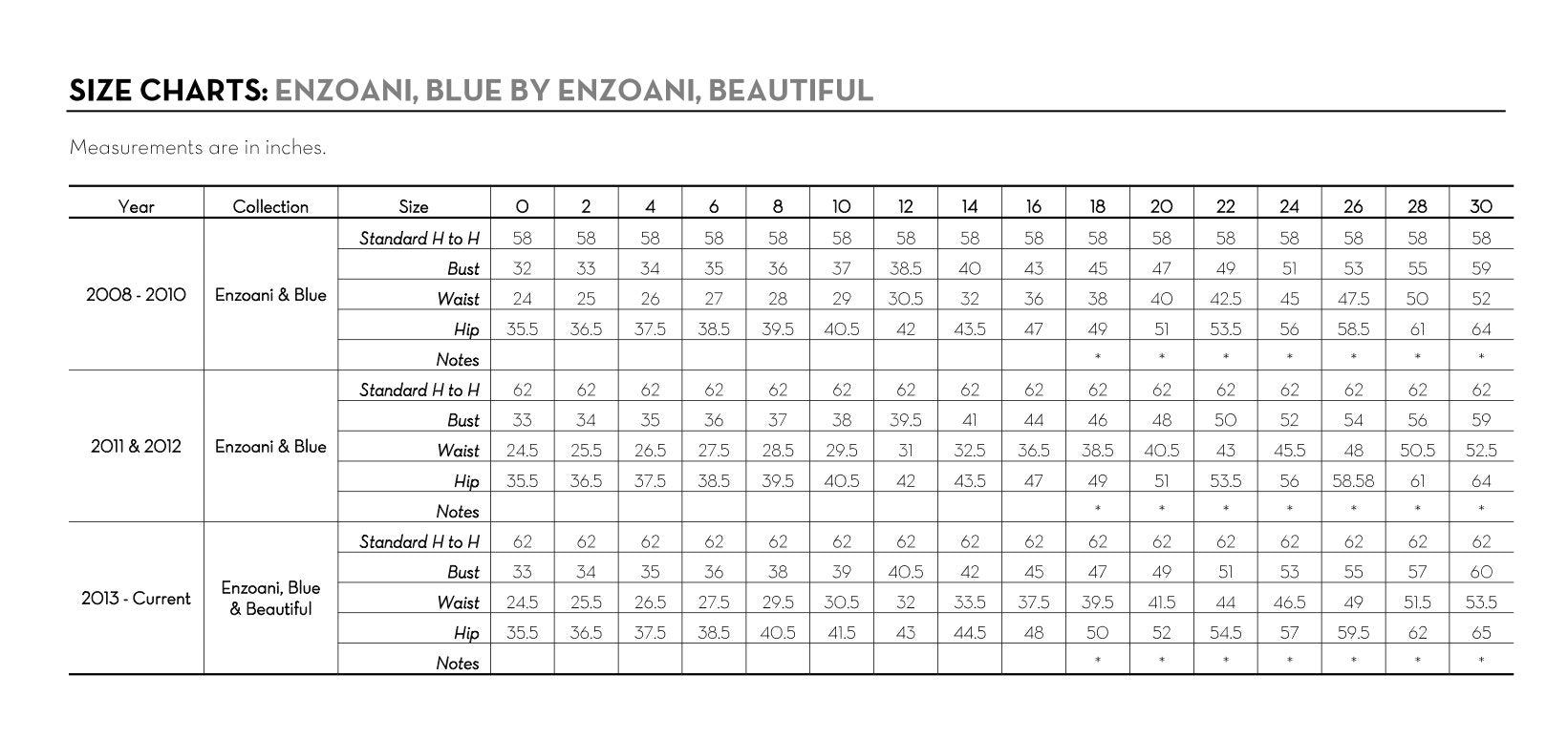 Blue by enzoani size chart store